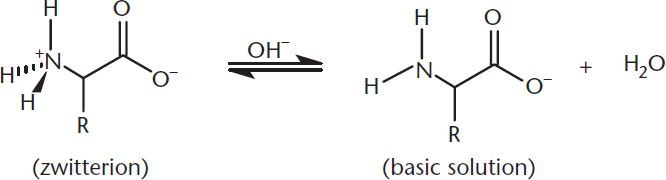 zwitterion form in equilibrium with amino acid with deprotonated carboxyl group