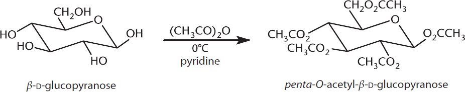 beta-D-glucopyranose mixed with acetic anhydride at 0 Celsius with pyridine, converted into penta-O-acetyl-beta-D-glucopyranose