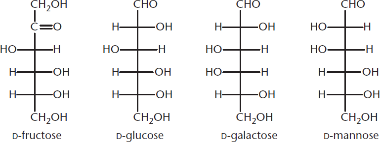 D-fructose, D-glucose, D-galactose, D-mannose