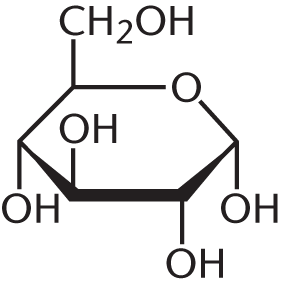 D-glucose with axial anomeric carbon in Haworth projection