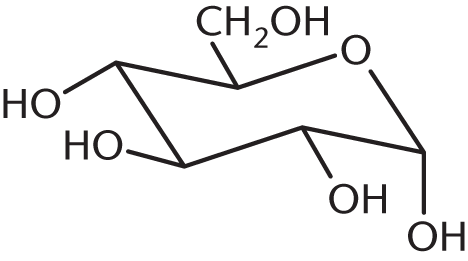 D-glucose with axial anomeric carbon in chair formation
