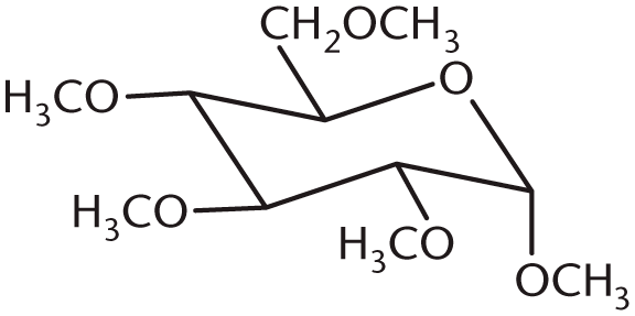 same skeleton as starting reagent but with all of the hydroxyl groups replaced with methoxy groups