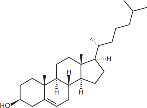 steroid structure with hydroxyl group on one side and long fatty acid tail one the other