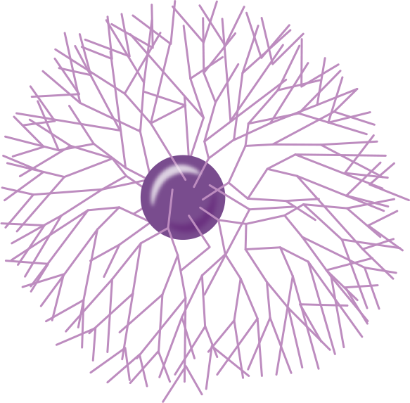 central sphere with branched structures radiating out from it