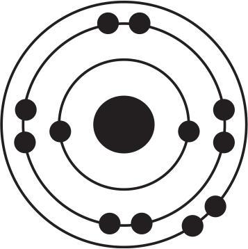 two electrons in shell 1, eight in shell 2, two in shell 3