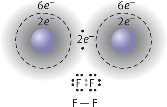two fluorine atoms sharing two electrons