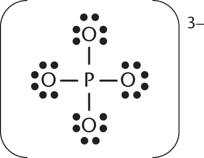 phosphorus with single bonds to four oxygens and an overall ionic charge of -3