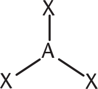 central "A" with three "X"s around it