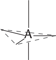 central "A" with three spokes in one plane, one spoke pointing up, and the other pointing down