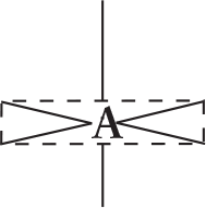 central "A" with four spokes in one plane, one spoke pointing up, and the other pointing down