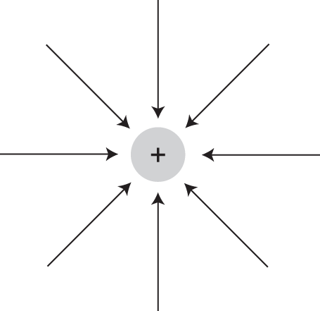 arrows pointing radially toward positive charge