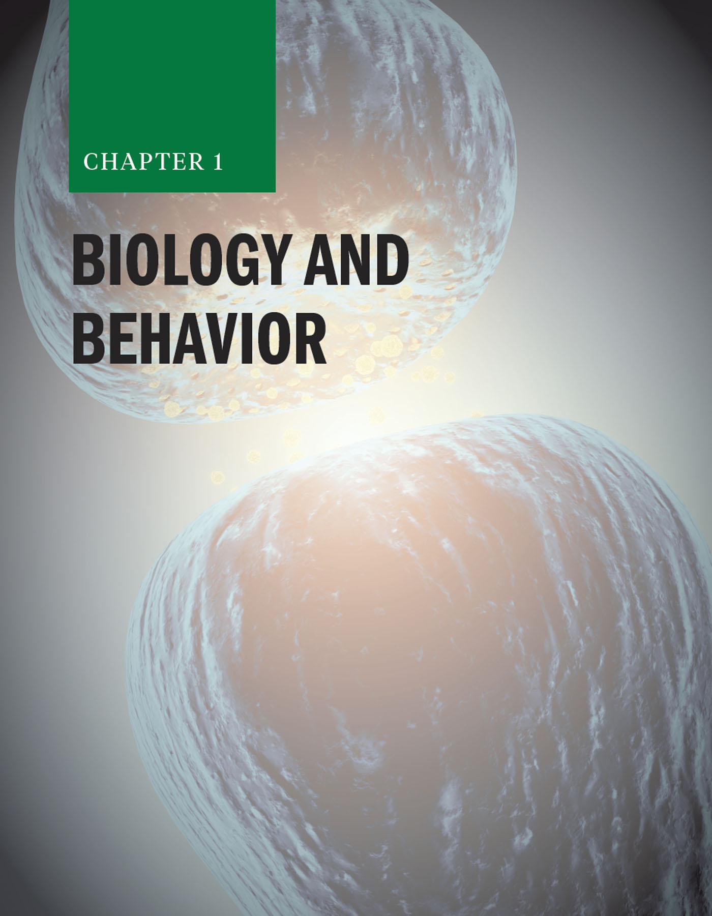 Chapter 1: Biology and Behavior with a neuronal synapse in the background