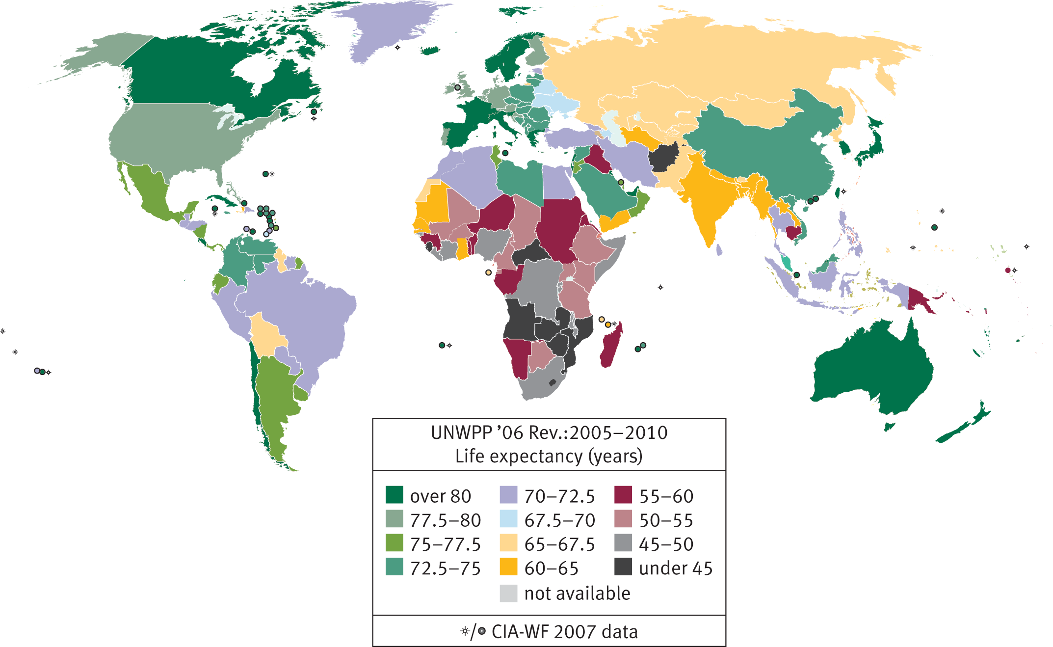 world map; lowest in sub-Saharan Africa; highest in North America, Europe, Australia, and Japan